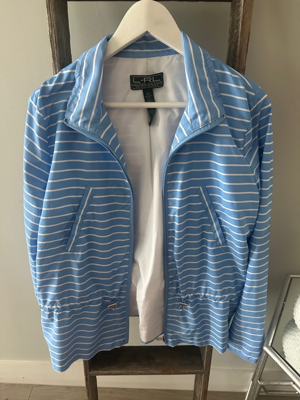 Ralph Lauren Light Blue & White Striped Bomber Jacket
